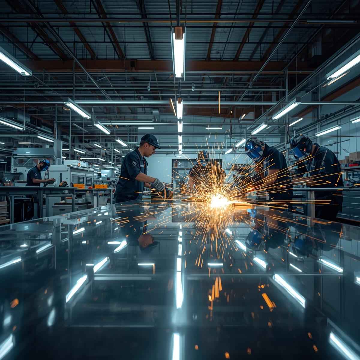 Workshop with stainless steel equipment